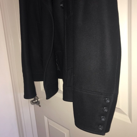 Hugo Boss Black Pea Coat with Faux Fur Collar